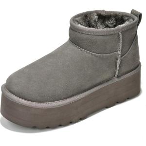 imageProject Cloud 100 Genuine Suede Leather Ankle Boots for Women  Fur Boots Memory Foam Insole Womens Boots  AntiSlip Mini Platform Boots  Lightweight Winter Boots for Women  Snow Boots HuggyGrey
