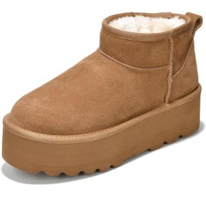 imageProject Cloud 100 Genuine Suede Leather Ankle Boots for Women  Fur Boots Memory Foam Insole Womens Boots  AntiSlip Mini Platform Boots  Lightweight Winter Boots for Women  Snow Boots HuggyChestnut