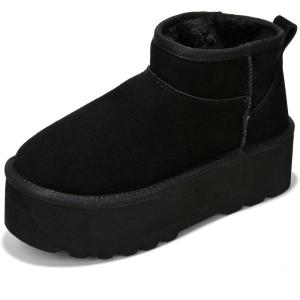 imageProject Cloud 100 Genuine Suede Leather Ankle Boots for Women  Fur Boots Memory Foam Insole Womens Boots  AntiSlip Mini Platform Boots  Lightweight Winter Boots for Women  Snow Boots HuggyBlack