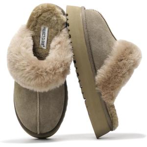 imageProject Cloud Slippers for Women  100 Genuine Suede Womens platform slippers for women  Memory Foam Clogs for Women  Mules for women 2025  Women Footwear Christmas Slippers VikiTaupe