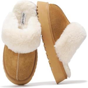 imageProject Cloud Slippers for Women  100 Genuine Suede Womens platform slippers for women  Memory Foam Clogs for Women  Mules for women 2025  Women Footwear Christmas Slippers VikiChestnut