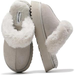 imageProject Cloud Slippers for Women  100 Genuine Suede Womens platform slippers for women  Memory Foam Clogs for Women  Mules for women 2025  Women Footwear Christmas Slippers VikiGrey