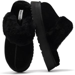 imageProject Cloud Slippers for Women  100 Genuine Suede Womens platform slippers for women  Memory Foam Clogs for Women  Mules for women 2025  Women Footwear Christmas Slippers VikiBlack