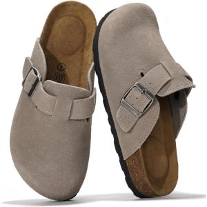 imageProject Cloud Womens Genuine Suede Footbed Clogs for Women  Memory Foam Arch Support Clog Slippers for Women  Trendy Slipons Womens Mules ampamp Clogs Sandals BentonGrey Suede