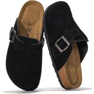 imageProject Cloud Womens Genuine Suede Footbed Clogs for Women  Memory Foam Arch Support Clog Slippers for Women  Trendy Slipons Womens Mules ampamp Clogs Sandals BentonBlack Suede