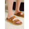 imageProject Cloud Genuine Leather Flat Sandals Beach Essentials Womens Sandals Memory Foam Vacation Essentials Slides for Women Footwear VenitaCamel