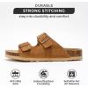 imageProject Cloud Genuine Leather Flat Sandals Beach Essentials Womens Sandals Memory Foam Vacation Essentials Slides for Women Footwear VenitaCamel