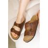 imageProject Cloud Genuine Leather Flat Sandals Beach Essentials Womens Sandals Memory Foam Vacation Essentials Slides for Women Footwear VenitaCongnac