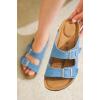imageProject Cloud Genuine Leather Flat Sandals Beach Essentials Womens Sandals Memory Foam Vacation Essentials Slides for Women Footwear VenitaDenim