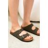 imageProject Cloud Genuine Leather Flat Sandals Beach Essentials Womens Sandals Memory Foam Vacation Essentials Slides for Women Footwear VenitaOlive
