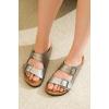 imageProject Cloud Genuine Leather Flat Sandals Beach Essentials Womens Sandals Memory Foam Vacation Essentials Slides for Women Footwear VenitaPewter