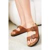 imageProject Cloud Genuine Leather Flat Sandals Beach Essentials Womens Sandals Memory Foam Vacation Essentials Slides for Women Footwear VenitaTan Distressed