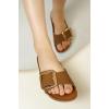 imageProject Cloud Genuine Leather Sandals Women Dressy Summer Beach Essentials  Flip Flops ampamp Slides with Memory Foam Insole Womens Sandals Comfortable FootwearCognacbigger Buckle