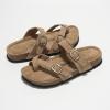 imageProject Cloud Genuine Leather Womens Sandals  Comfortable Cork Footbed Slides with Memory Foam Beach Essential Summer Sandals For Women 2025 LianChestnut