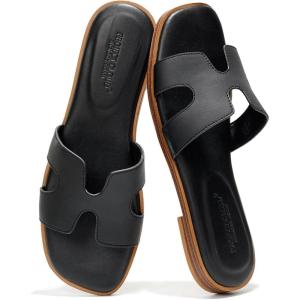 imageProject Cloud Fashion Flat Summer Sandals for Women 2025  Leather Womens Sandals Comfortable Memory Foam Slides for Women Footwear  Mules Womens Sandals  Walking Sandals Women JannelBlack