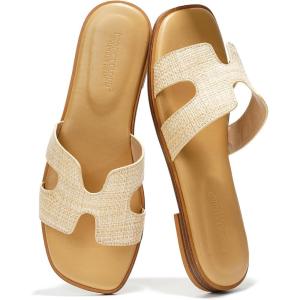 imageProject Cloud Fashion Flat Summer Sandals for Women 2025  Leather Womens Sandals Comfortable Memory Foam Slides for Women Footwear  Mules Womens Sandals  Walking Sandals Women JannelRaffia