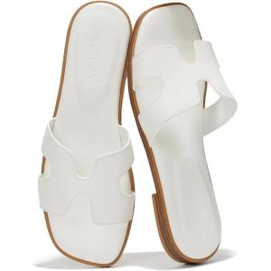 imageProject Cloud Fashion Flat Summer Sandals for Women 2025  Leather Womens Sandals Comfortable Memory Foam Slides for Women Footwear  Mules Womens Sandals  Walking Sandals Women JannelWhite