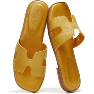 imageProject Cloud Fashion Flat Summer Sandals for Women 2025  Leather Womens Sandals Comfortable Memory Foam Slides for Women Footwear  Mules Womens Sandals  Walking Sandals Women JannelYellow