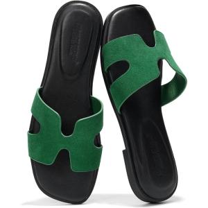 imageProject Cloud Fashion Flat Summer Sandals for Women 2025  Leather Womens Sandals Comfortable Memory Foam Slides for Women Footwear  Mules Womens Sandals  Walking Sandals Women JannelGreen Suede