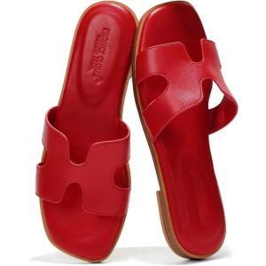 imageProject Cloud Fashion Flat Summer Sandals for Women 2025  Leather Womens Sandals Comfortable Memory Foam Slides for Women Footwear  Mules Womens Sandals  Walking Sandals Women JannelRed
