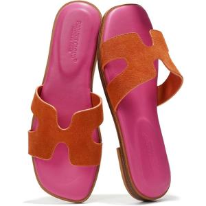 imageProject Cloud Fashion Flat Summer Sandals for Women 2025  Leather Womens Sandals Comfortable Memory Foam Slides for Women Footwear  Mules Womens Sandals  Walking Sandals Women JannelOrange