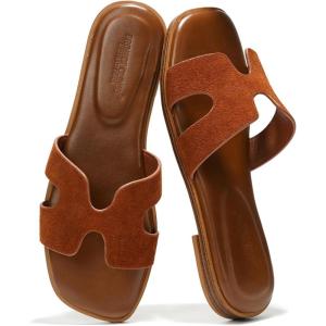imageProject Cloud Fashion Flat Summer Sandals for Women 2025  Leather Womens Sandals Comfortable Memory Foam Slides for Women Footwear  Mules Womens Sandals  Walking Sandals Women JannelBrown