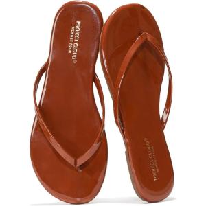 imageProject Cloud Flip flops for Women  Memory Foam Flats Slippers for Women 2025  Vegan Leather Women Slippers ampamp Womens Sandals Beach Essentials Slides for Women Footwear FoundationsBrown Patent