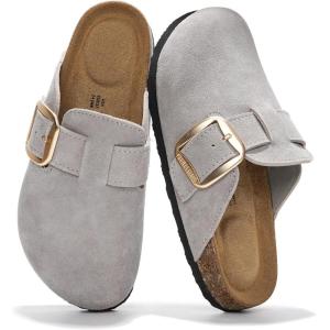 imageProject Cloud Genuine Leather Clogs for Women Shoes  Memory Foam Insole Womens Clogs  NonSlip Womens Clogs and Mules  Cork Footbed Arch Support Fall Shoes for Women 2025 ManchesterGrey