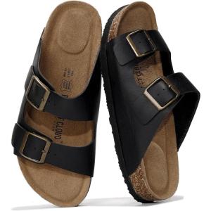 imageProject Cloud Genuine Leather Flat Sandals Beach Essentials Womens Sandals Memory Foam Vacation Essentials Slides for Women Footwear VenitaBlack