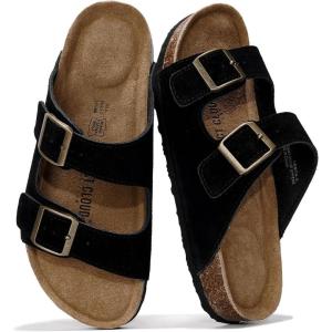 imageProject Cloud Genuine Leather Flat Sandals Beach Essentials Womens Sandals Memory Foam Vacation Essentials Slides for Women Footwear VenitaBlack Suede