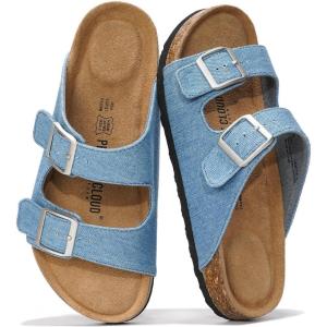 imageProject Cloud Genuine Leather Flat Sandals Beach Essentials Womens Sandals Memory Foam Vacation Essentials Slides for Women Footwear VenitaDenim