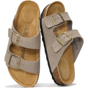 imageProject Cloud Genuine Leather Flat Sandals Beach Essentials Womens Sandals Memory Foam Vacation Essentials Slides for Women Footwear VenitaGrey Suede