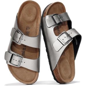 imageProject Cloud Genuine Leather Flat Sandals Beach Essentials Womens Sandals Memory Foam Vacation Essentials Slides for Women Footwear VenitaPewter
