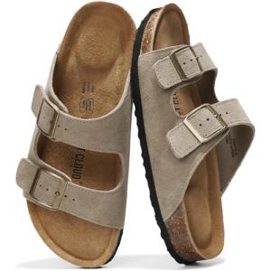 imageProject Cloud Genuine Leather Flat Sandals Beach Essentials Womens Sandals Memory Foam Vacation Essentials Slides for Women Footwear VenitaTaupe Suede