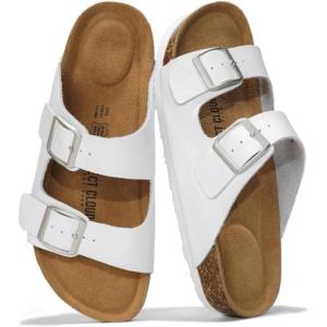 imageProject Cloud Genuine Leather Flat Sandals Beach Essentials Womens Sandals Memory Foam Vacation Essentials Slides for Women Footwear VenitaWhite