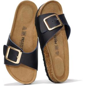 imageProject Cloud Genuine Leather Sandals Women Dressy Summer Beach Essentials  Flip Flops ampamp Slides with Memory Foam Insole Womens Sandals Comfortable FootwearNavy