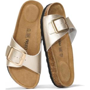 imageProject Cloud Genuine Leather Sandals Women Dressy Summer Beach Essentials  Flip Flops ampamp Slides with Memory Foam Insole Womens Sandals Comfortable FootwearLight Gold