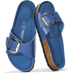 imageProject Cloud Genuine Leather Sandals Women Dressy Summer Beach Essentials  Flip Flops ampamp Slides with Memory Foam Insole Womens Sandals Comfortable FootwearCobalt