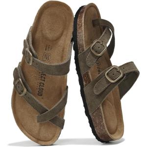 imageProject Cloud Genuine Leather Womens Sandals  Comfortable Cork Footbed Slides with Memory Foam Beach Essential Summer Sandals For Women 2025 LianOlive