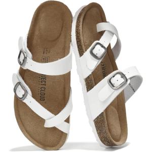 imageProject Cloud Genuine Leather Womens Sandals  Comfortable Cork Footbed Slides with Memory Foam Beach Essential Summer Sandals For Women 2025 LianWhite