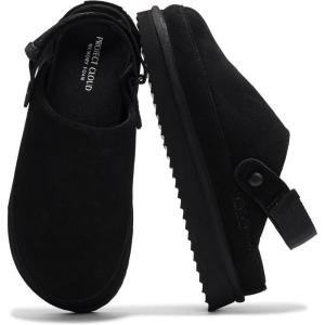 imageProject Cloud Genuine Suede Clogs for Women  Memory Foam Womens Clogs ampamp Mules with Adjustable Straps  Lightweight Platform Shoes NonSlip Slides GoldstarBlack