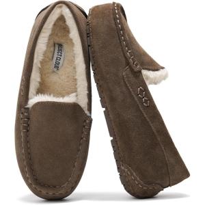 imageProject Cloud Womens Grey Cathi Loafers  100 Genuine Suede Memory Foam Faux Fur Lined SlipResistant Flat Heel Moc Toe Christmas Theme Solid Pattern Casual PullOn WinterChocolate
