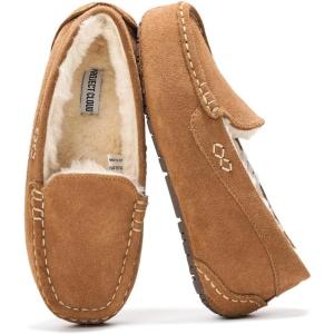 imageProject Cloud Womens Grey Cathi Loafers  100 Genuine Suede Memory Foam Faux Fur Lined SlipResistant Flat Heel Moc Toe Christmas Theme Solid Pattern Casual PullOn WinterChestnut