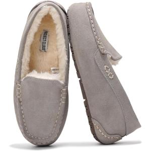 imageProject Cloud Womens Grey Cathi Loafers  100 Genuine Suede Memory Foam Faux Fur Lined SlipResistant Flat Heel Moc Toe Christmas Theme Solid Pattern Casual PullOn WinterGrey