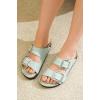 imageProject Cloud Genuine Leather Flat Sandals Comfortable Beach Essentials Womens Sandals Memory Foam Vacation Essentials Slides for Women Footwear SantoriniAqua