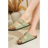 imageProject Cloud Genuine Leather Flat Sandals Comfortable Beach Essentials Womens Sandals Memory Foam Vacation Essentials Slides for Women Footwear SantoriniPistachio