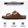 imageProject Cloud Genuine Leather Flat Sandals Comfortable Beach Essentials Womens Sandals Memory Foam Vacation Essentials Slides for Women Footwear SantoriniBrown