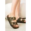 imageProject Cloud Genuine Leather Flat Sandals Comfortable Beach Essentials Womens Sandals Memory Foam Vacation Essentials Slides for Women Footwear SantoriniOlive