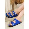 imageProject Cloud Genuine Leather Flat Sandals Comfortable Beach Essentials Womens Sandals Memory Foam Vacation Essentials Slides for Women Footwear SantoriniCobalt