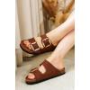 imageProject Cloud Genuine Leather Flat Sandals Comfortable Beach Essentials Womens Sandals Memory Foam Vacation Essentials Slides for Women Footwear SantoriniBrown